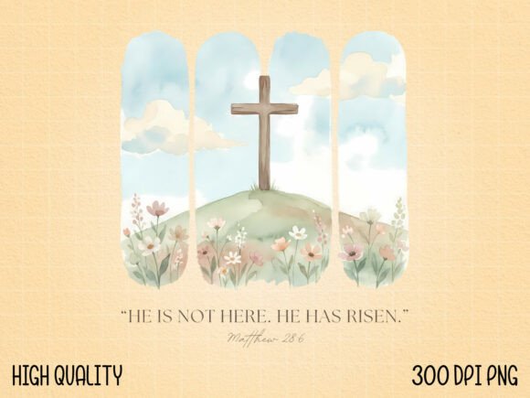 He Has Risen Christian Easter Cross PNG — T-Shirt Designs