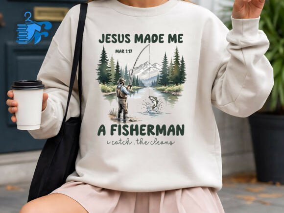 Jesus Made Me a Fisherman Christian Art T-Shirt Designs