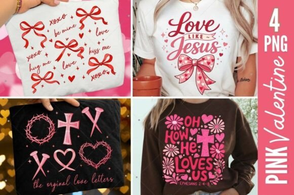 Pink Valentine PNG Bundle, Christian T-Shirt Designs