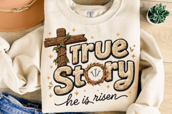 Vintage Christian He is Risen Faux Yarn T-Shirt Designs