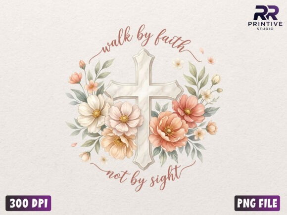 Walk by Faith Cross PNG for T-Shirt Designs